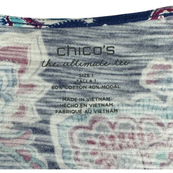Chico’s Paisley Boho Kimono Lagenlook Cardigan Cotton Modal Open Front Size 1 - Picture 5 of 7